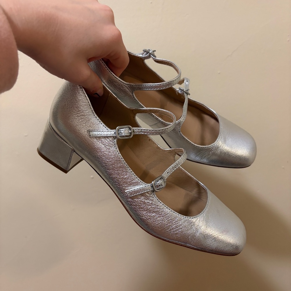 madewell the nettie heeled sliver metallic mary janes - Picture 2 of 4